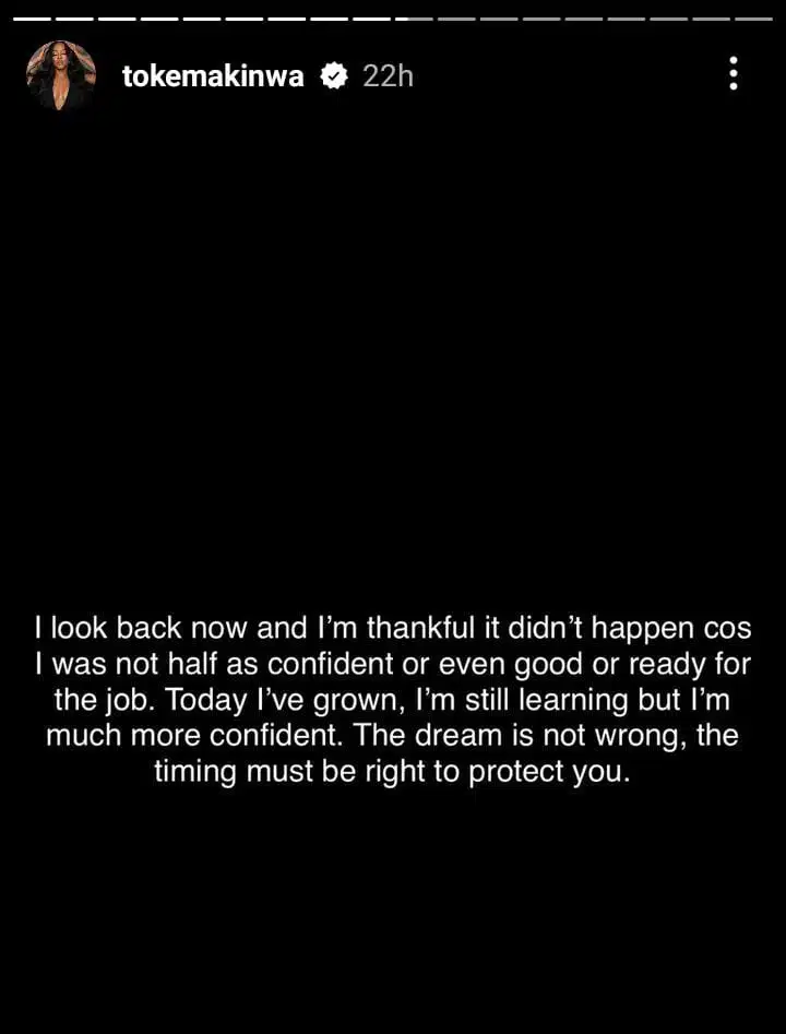 Toke Makinwa speaks on her failed Hollywood dream 