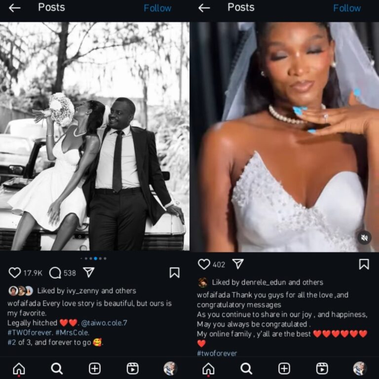 Comedienne Wofai Fada and husband, Taiwo Cole tie the knot legally