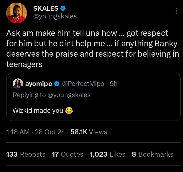 Skales shuts down Wizkid's support, credits Banky W for helping him 