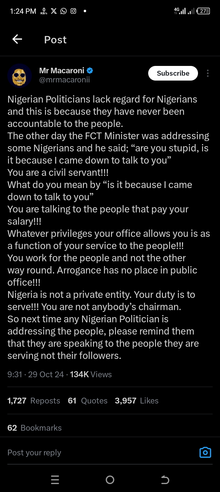 Mr. Macaroni slams Wike's attitude, others towards Nigerians