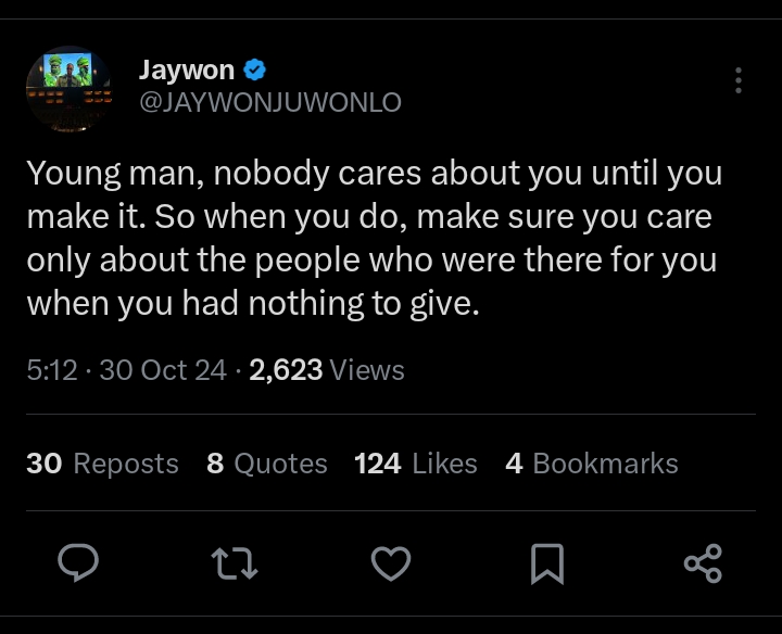 Jaywon advices men not to forget their loyal friends after success