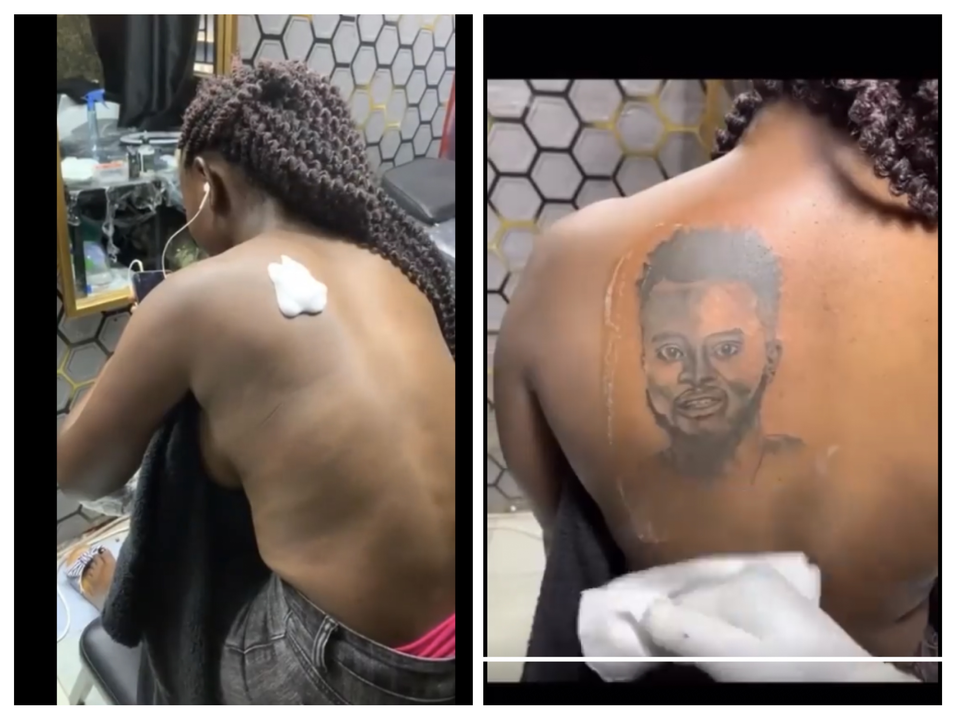 Woman tattoos boyfriend's face on her back after FOUR months of da Woman tattoos boyfriend's face on her back after FOUR months of da