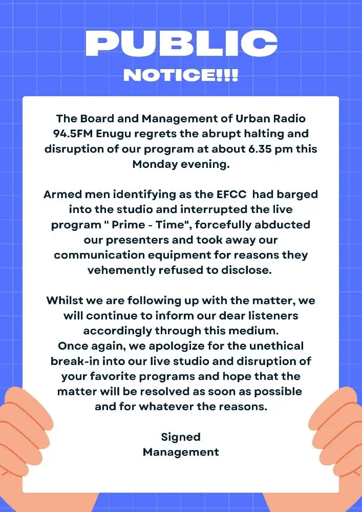 EFCC raids radio station, arrests presenter during live programme