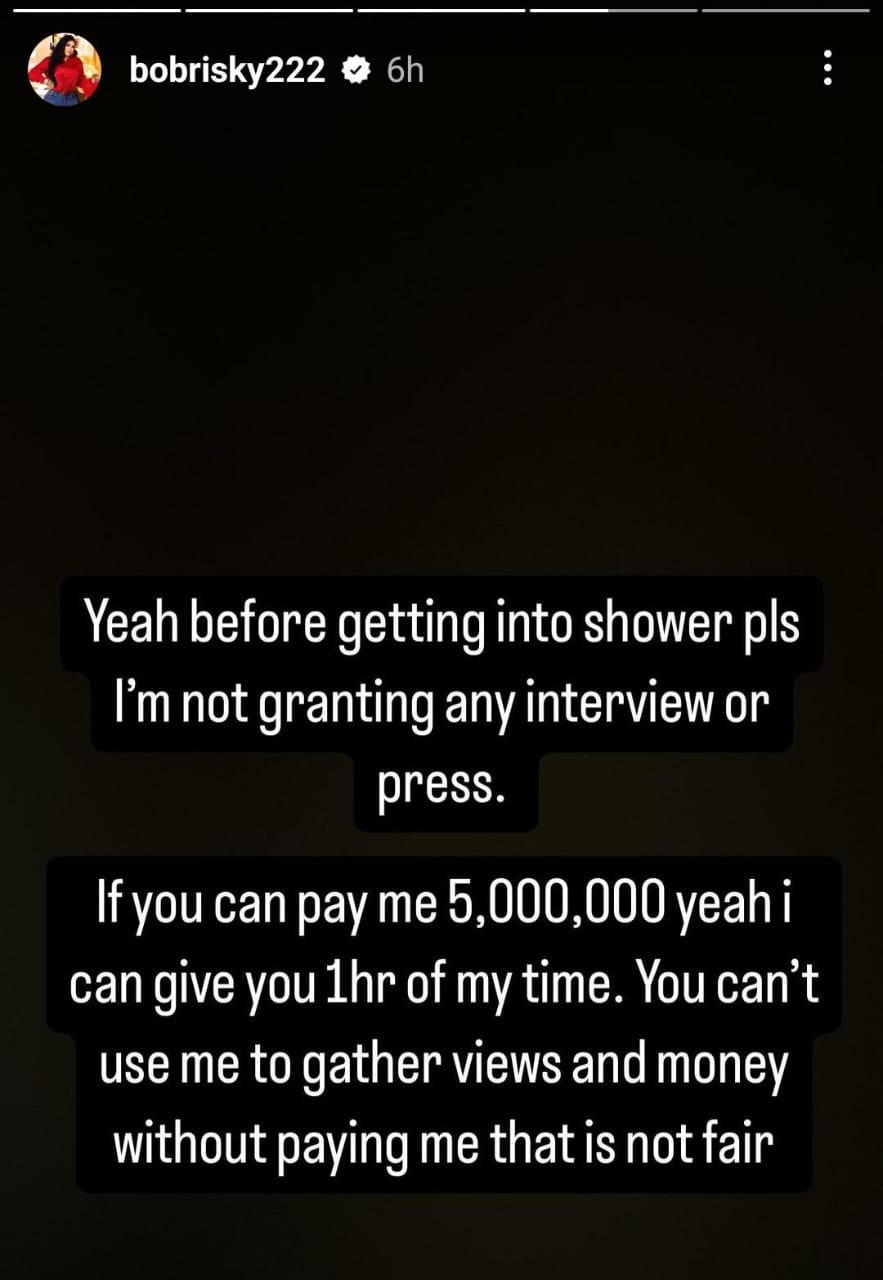 Bobrisky declares N5m for interviews 2 Bobrisky DEMANDS ₦5M for interviews