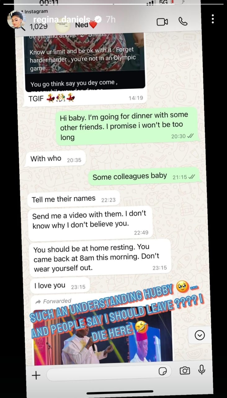 Regina Daniels shares sweet conversation with Husband Ned Nwoko