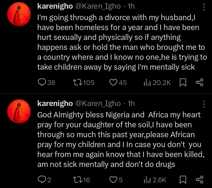 Reality TV star, Karen Igho, cries out over marital struggle