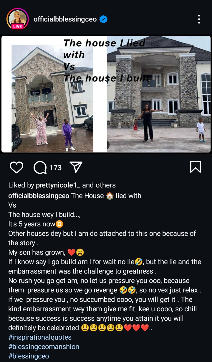 Blessing CEO celebrates mansion FIVE years after lieing about owning one