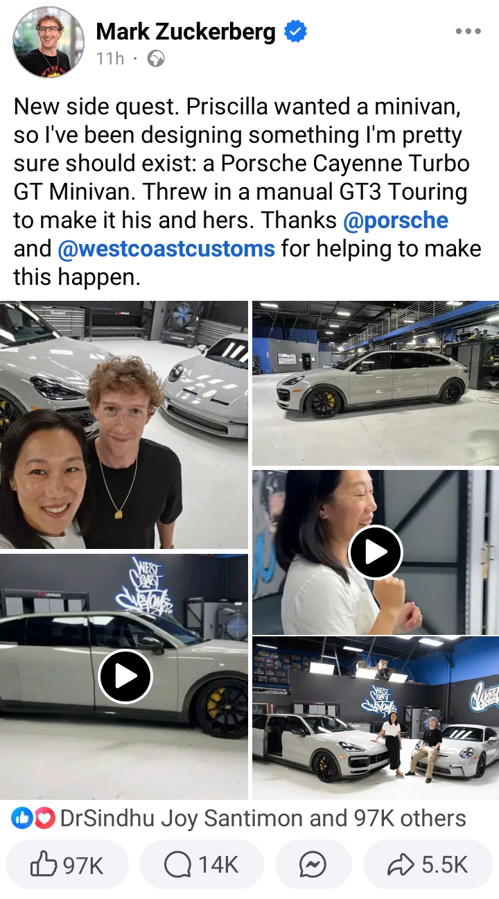 Mark Zuckerberg reveals custom-designed Porsches for himself and Wife
