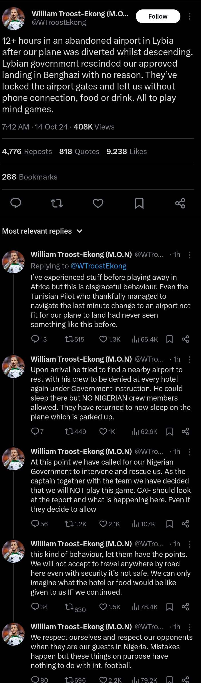 William Troost Ekong condemns unfair treatment in Libya