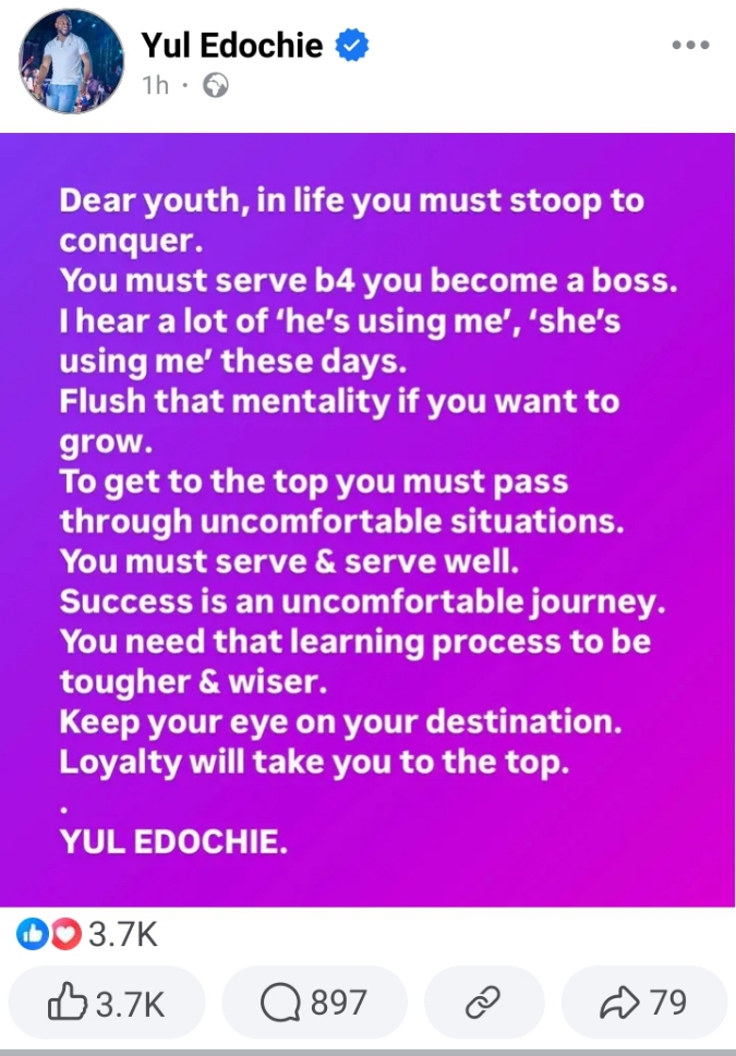 Yul Edochie sends cryptic advice after Ex PA accuse him of maltreatment 