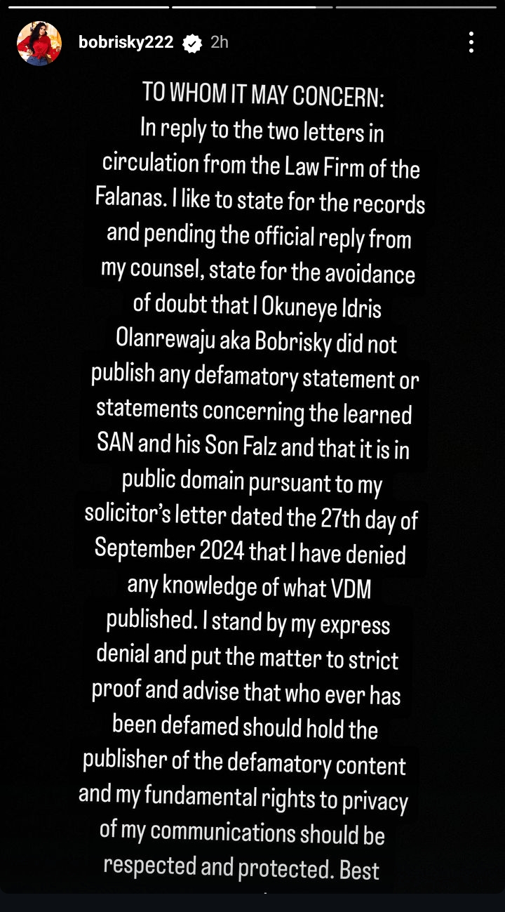 Bobrisky DENIES bribing Falana, Falz for presidential pardon