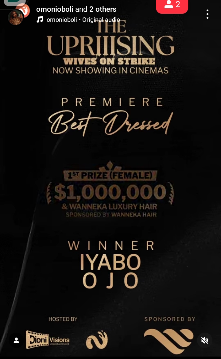 Iyabo Ojo wins best dressed at Omoni Oboli movie premiere