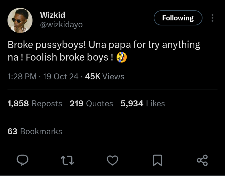 Wizkid continues throwing more subtle jabs at Davido