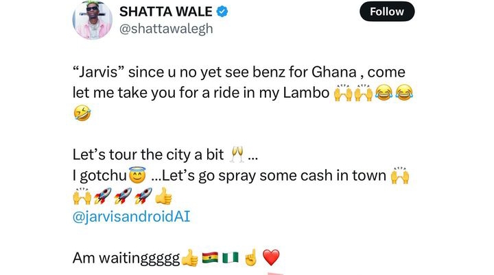 Shatta Wale proposes love to Jarvis AI, Peller reacts