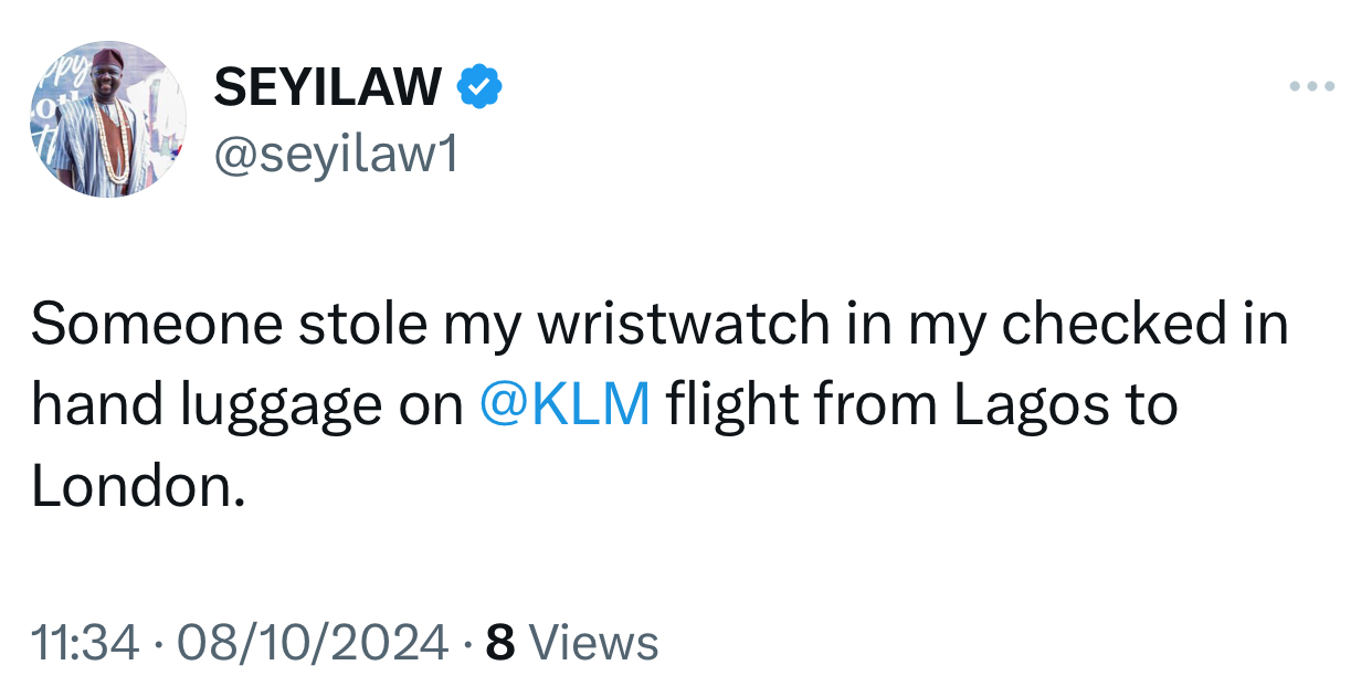SeyiLaw loses WRISTWATCH on a flight