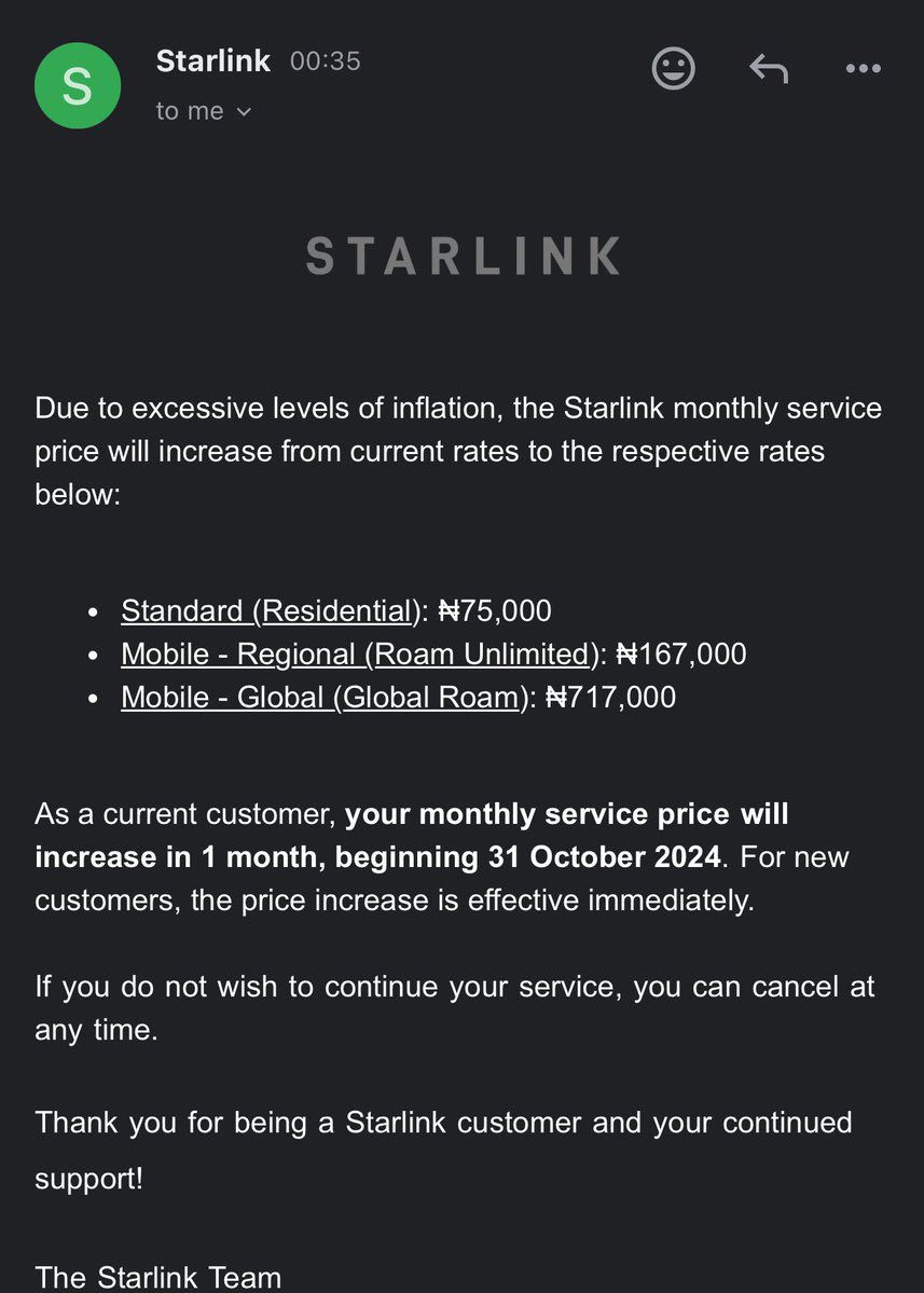 Inflation: Starlink increases subscription price in Nigeria 