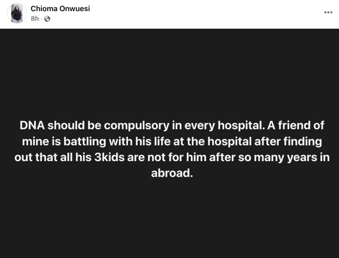 Man hospitalized after DNA tests reveal none of his three children are his