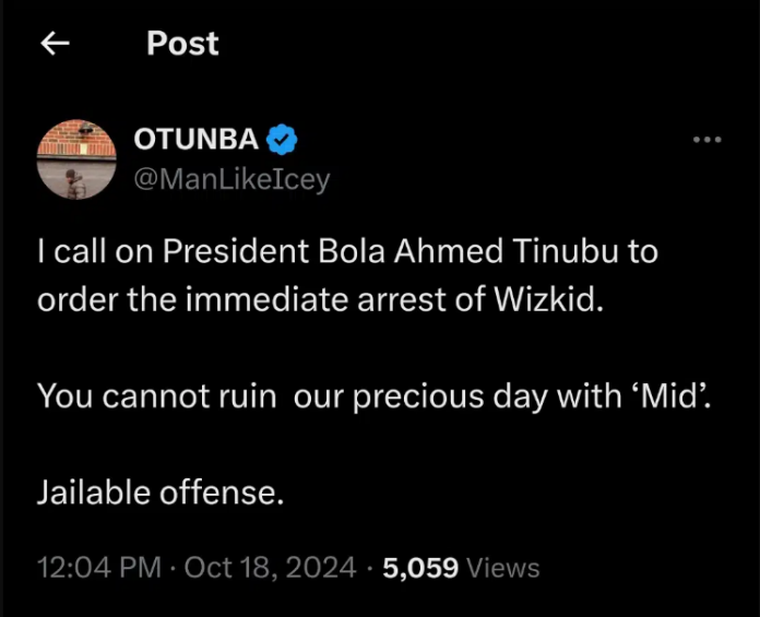 Man calls for Wizkid's arrest over new song 'piece of my heart'