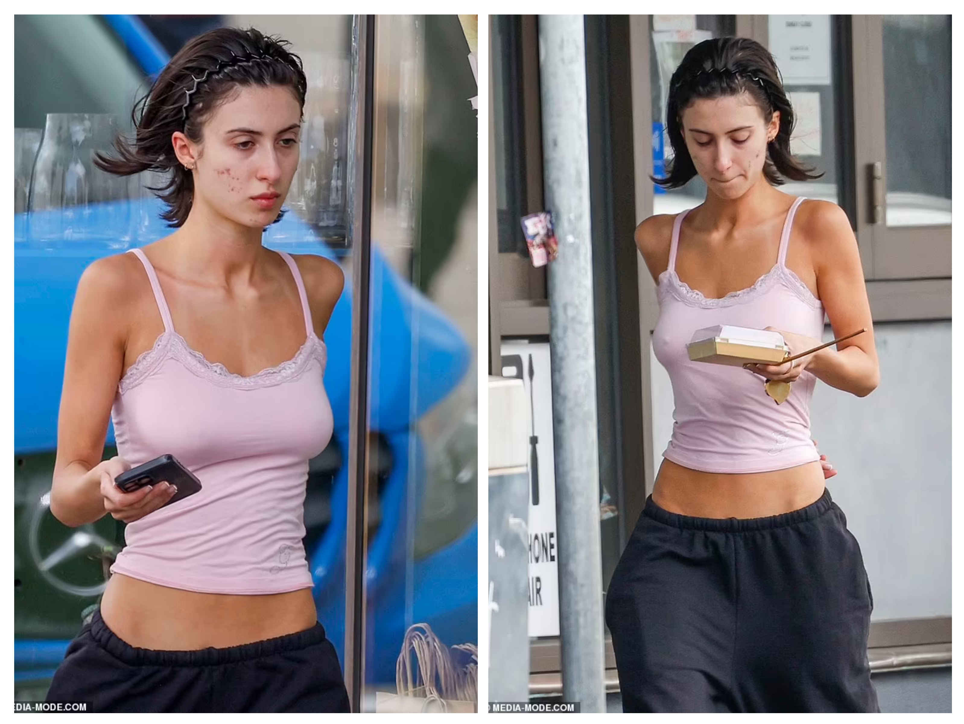 Bianca Censori's lookalike sister Angelina goes b.r.a.less Bianca Censori's lookalike sister Angelina goes b.r.a.less