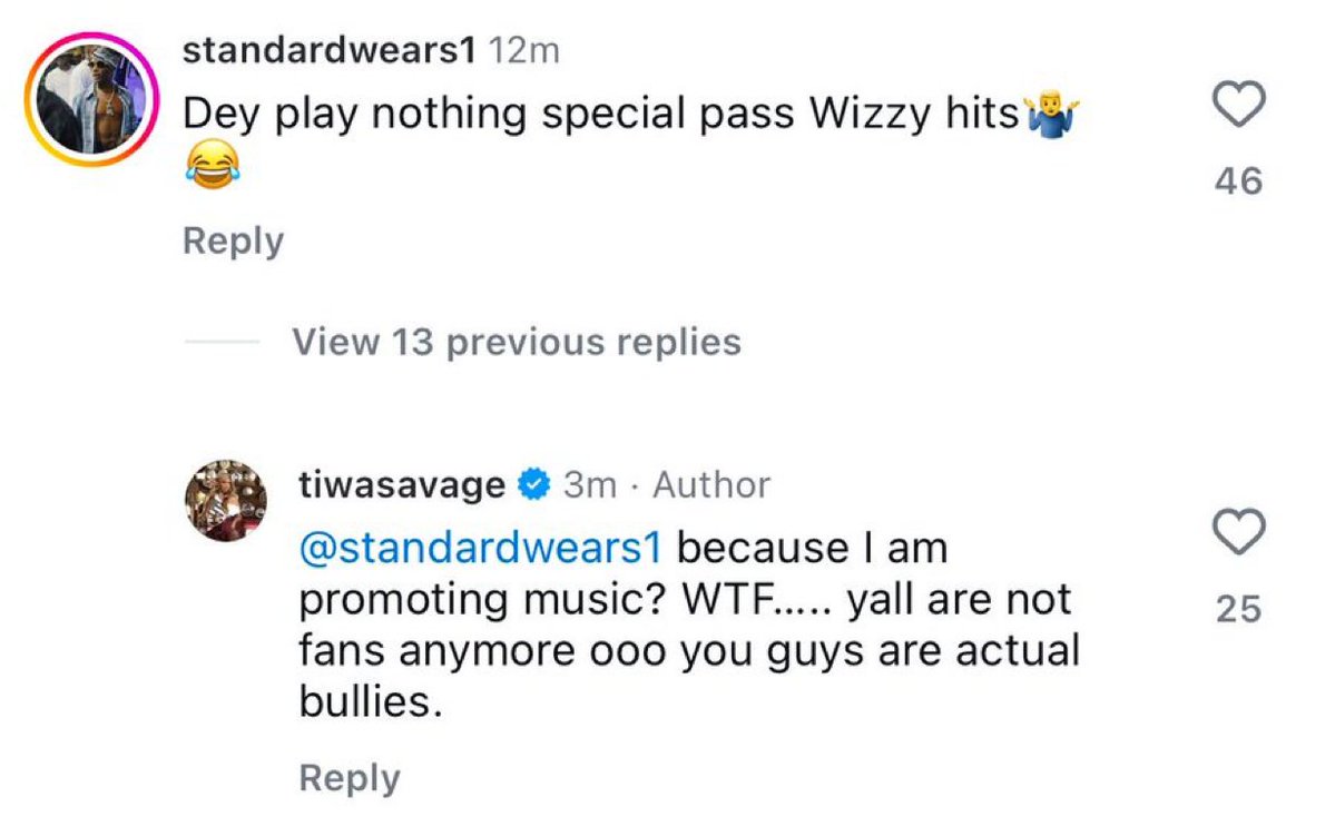 Tiwa Savage calls Wizkid fans bullies