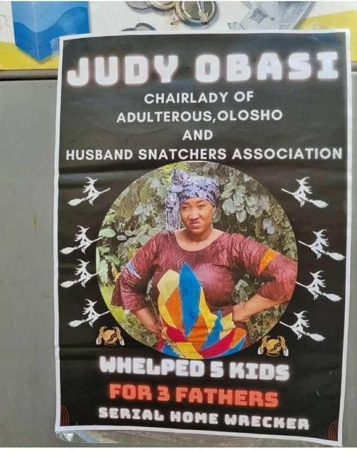 Photos of Judy Austin posted across a street with ridiculing write-up