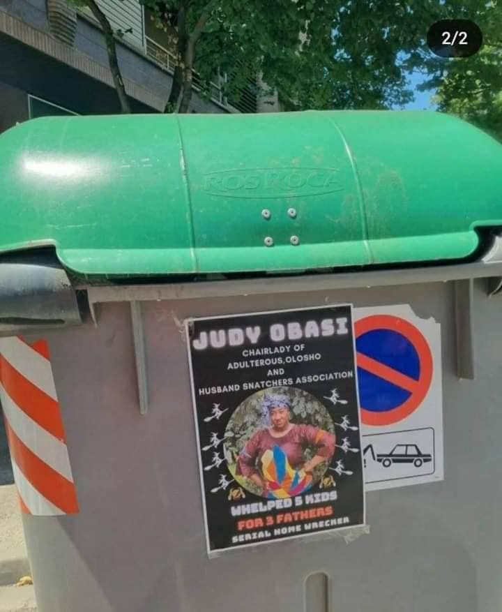 Photos of Judy Austin posted across a street with ridiculing write-up