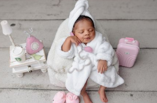 Adorable photos of Tania Omotayo's newborn daughter 