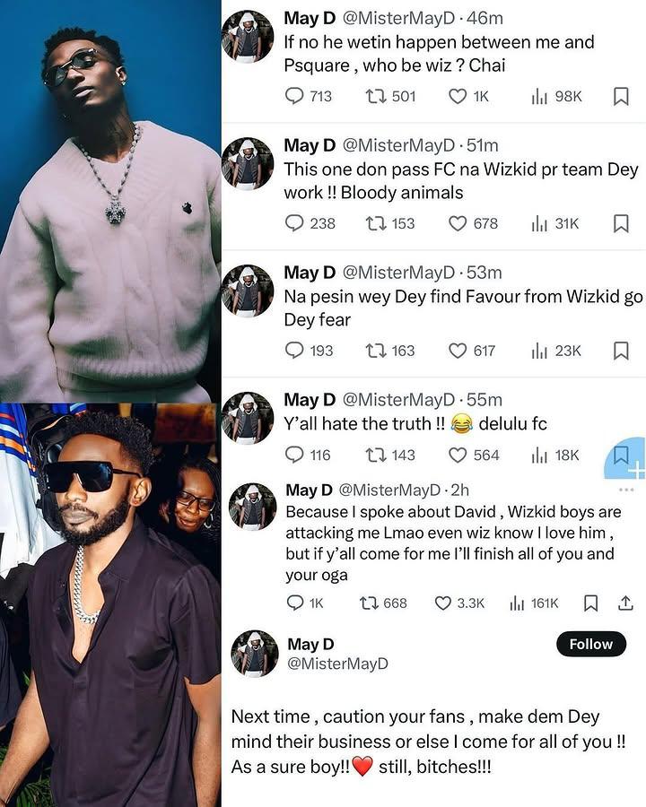 May D fires back at Wizkid fans in heated X exchange