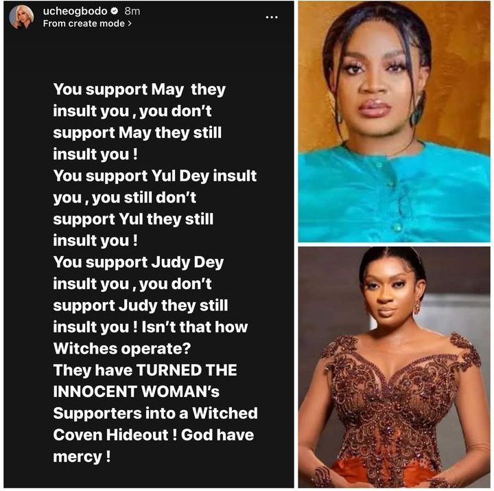 Uche Ogbodo calls May Edochie's fans a "Witch Coven"
