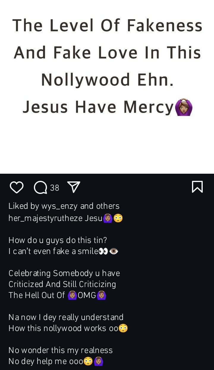 Ruth Eze laments over fake love in Nollywood