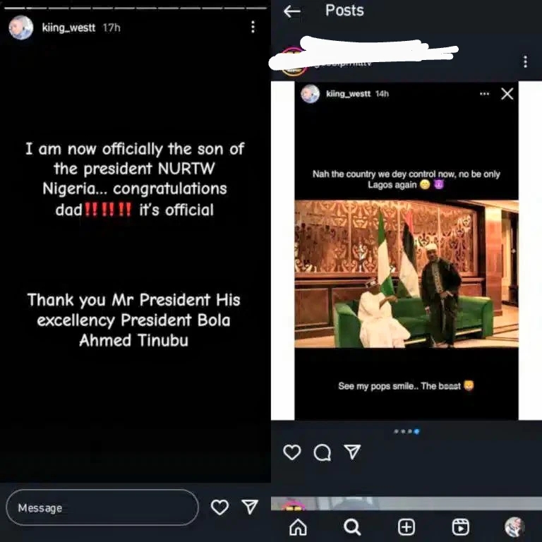 MC Oluomo’s son celebrates his appointment as NURTW President