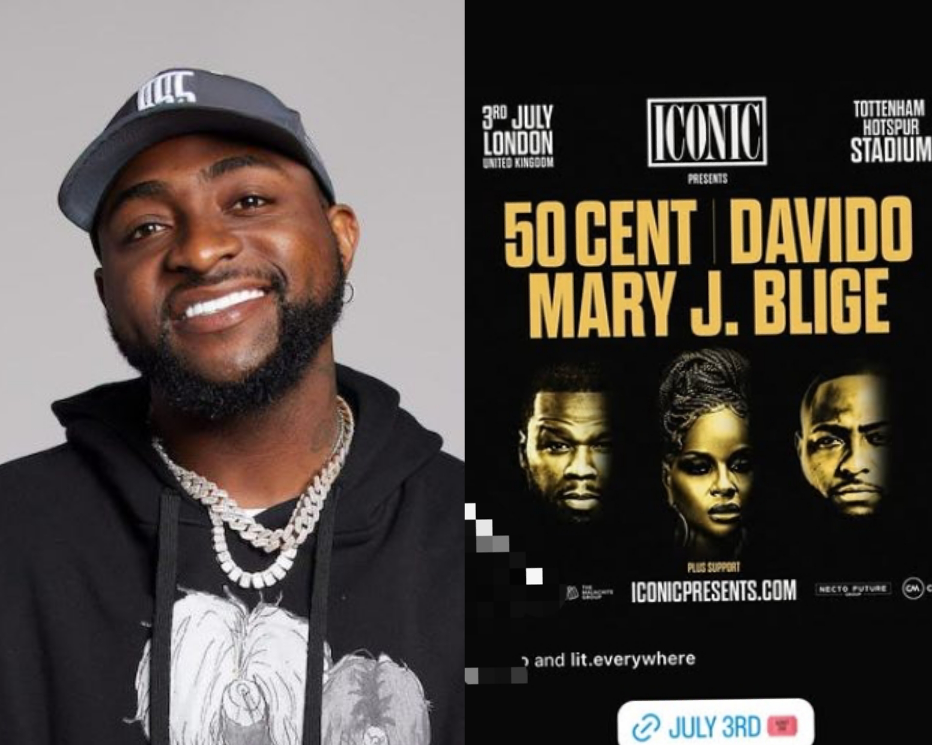 Davido to headline concert at Tottenham Stadium with 50 Cent and Mary J. Blige Davido to headline concert at Tottenham Stadium with 50 Cent and Mary J. Blige