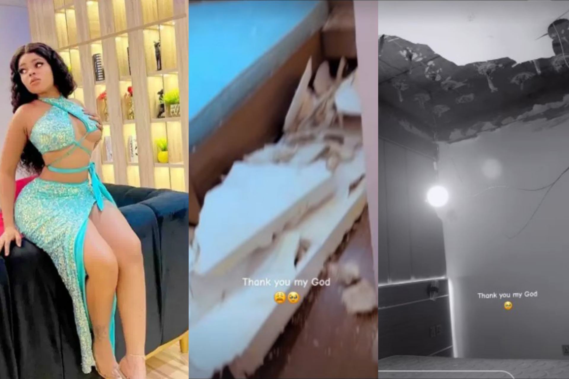 Chichi avoids disaster as POP ceiling crashes on her bed Chichi avoids disaster as POP ceiling crashes on her bed
