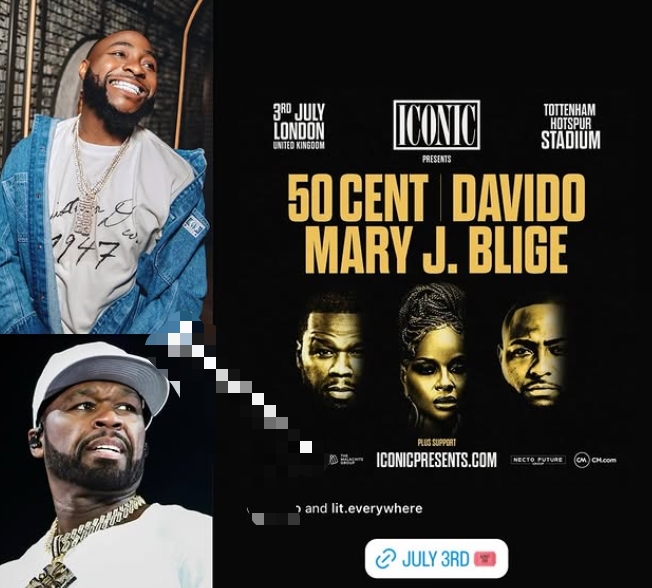 Davido to headline concert at Tottenham Stadium with 50 Cent and Mary J. Blige