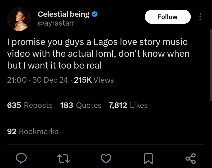 Ayra Starr to feature real-life lover in "Lagos Love Story" music video