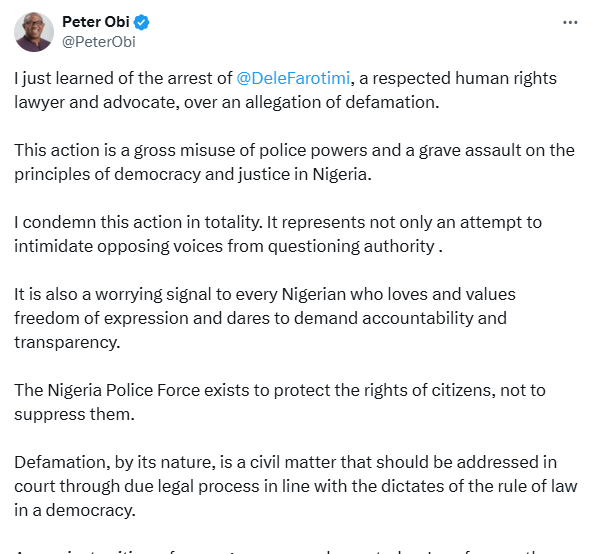 Sowore, Peter Obi, Adeyanju, Yesufu others DEMAND immediate release of Dele Farotimi 
