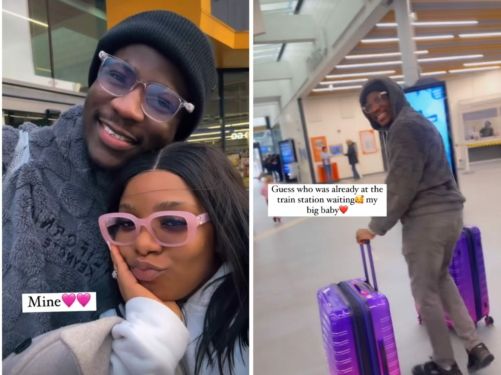 Queen Mercy Atang reunites with husband in the UK