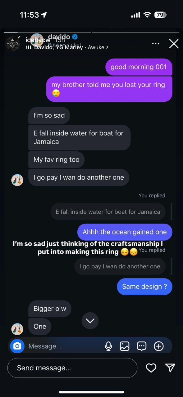Davido loses N25.5m ring in Jamaican waters
