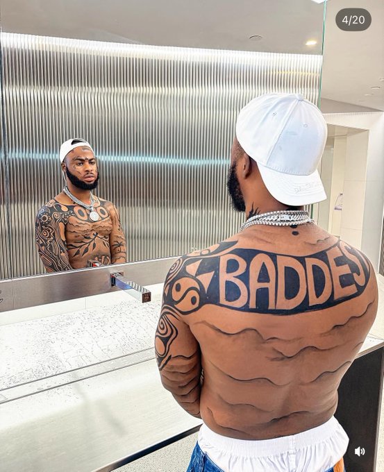 Trinity Guy extremely tattoos Davido's name on his body