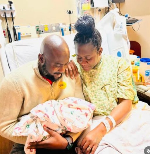Ibrahim Chatta celebrates as baby mama, Olayinka Solomon welcomes first child with husband