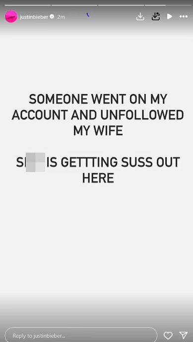 Justin Bieber reacts to wife's unfollowing on Instagram