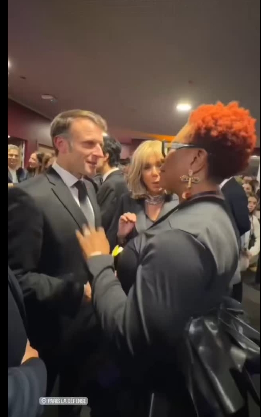 Burna Boy's mum Bose Ogulu, spotted with Emmanuel Macron Burna Boy's mum Bose Ogulu, spotted with Emmanuel Macron
