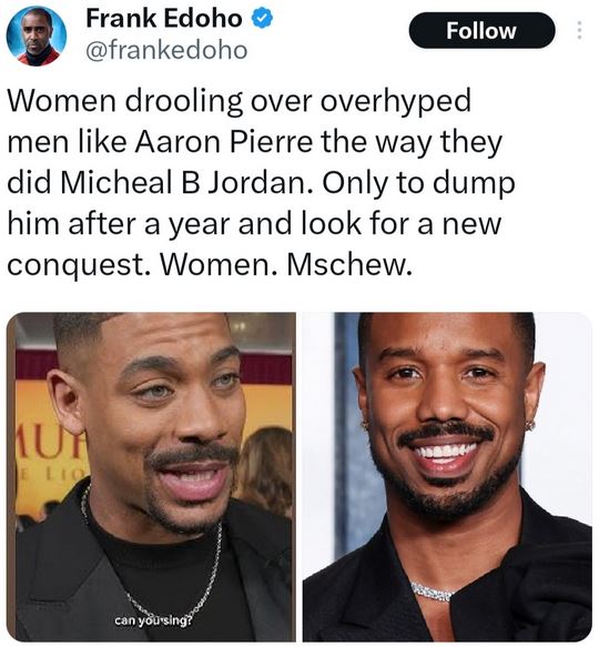 Frank Edoho pokes fun at women's celebrity crushes