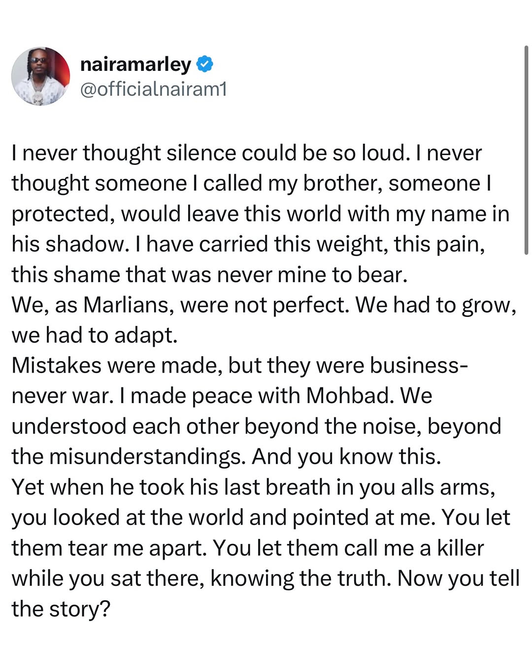 Naira Marley releases statement after being declared free in Mohbad's controversy