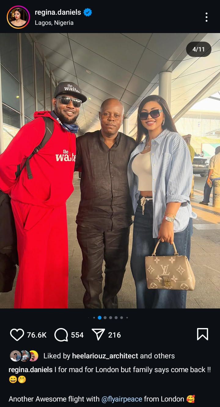 Regina Daniels reunites with her father in London