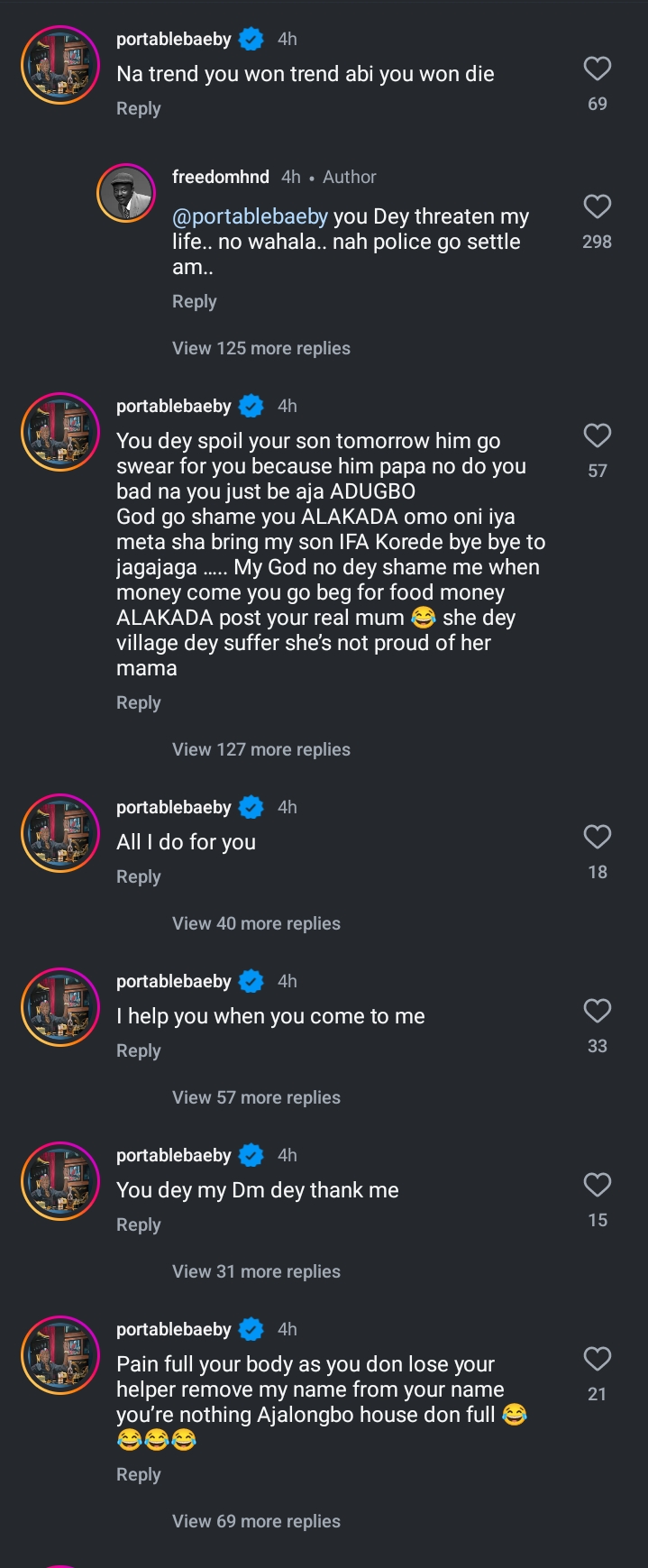 Portable drags Babymama and her lover on their Valentine post