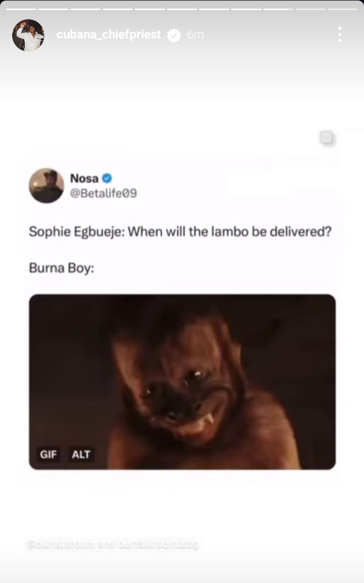 Chief Priest mocks Burna Boy over alleged Lamborghini scam