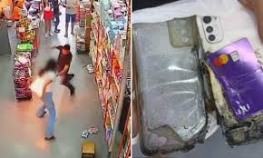 Terrifying moment cellphone EXPLODES in woman's pocket Terrifying moment cellphone EXPLODES in woman's pocket