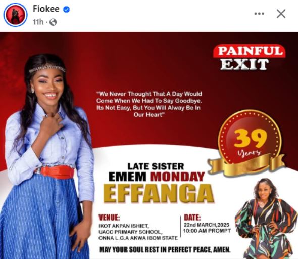 Fiokee announces funeral plans for sister k!lled by boyfriend