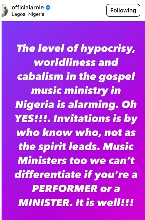Woli Arole slams Gospel Music industry for Hypocrisy and Worldliness